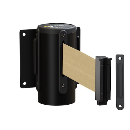 Montour Line Retr. Belt Barrier Wall Mnt Black Case Fxd, 11' Light Brown Belt WM115-BK-LBN-F-S-110